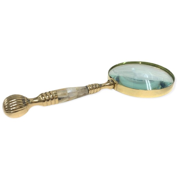 EVENCHAE Mother of Pearl & Brass Magnifying Glass, 4X Magnifier, 4"W Lens, 10"L - Picture 7 of 7